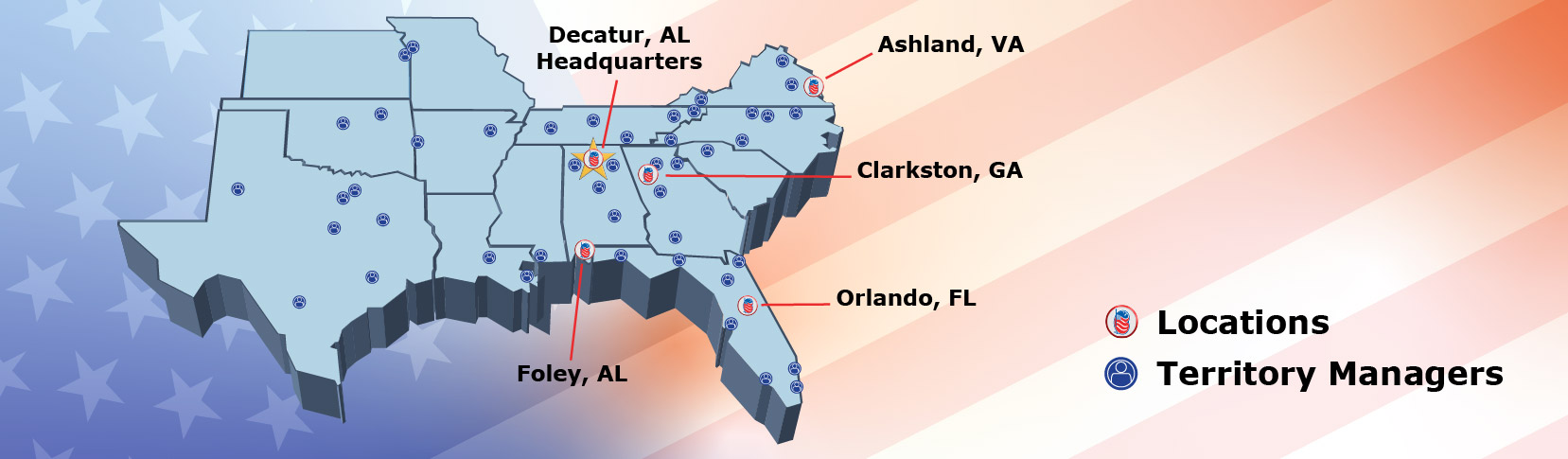 NAFECO stores and territory managers map.