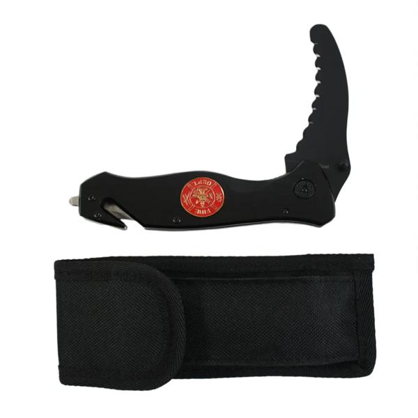 The Rescuer Knife, 3"Blade w/Malese Cross Window Punch Seat Belt Cutter w/ Holster