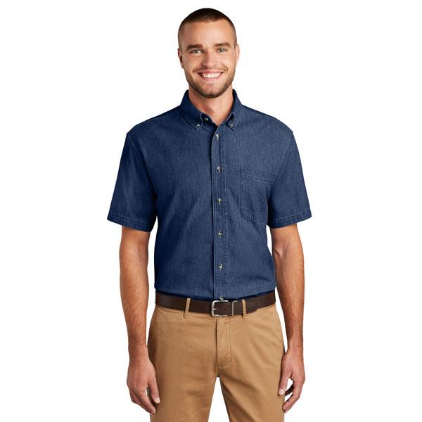 Port&Co Men's Denim SS Shirt; Ink Blue